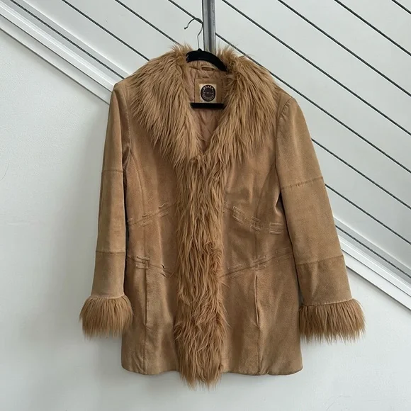 Penny Lane (Giacca) Vintage Leather Coat with Faux Fur Trim - Picture 1 of 10